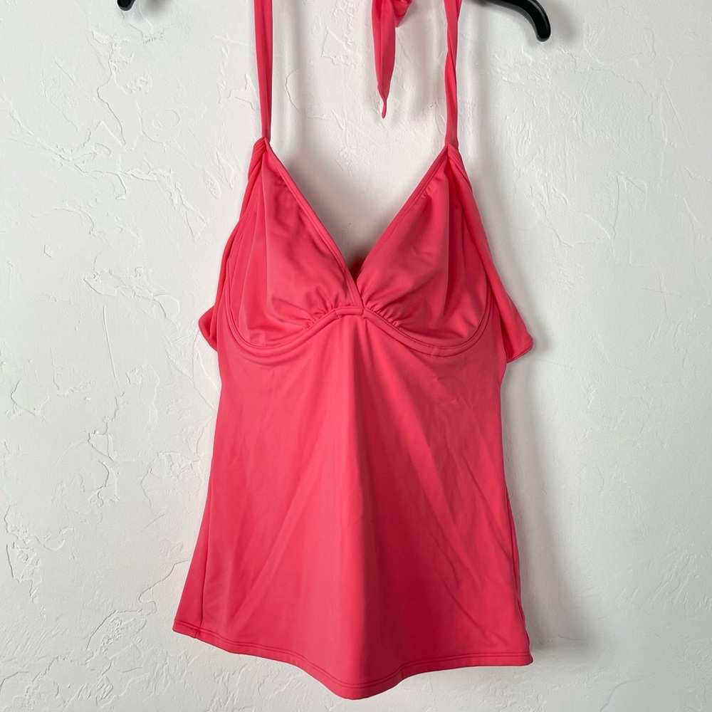 Athleta Swim Top Bra Cup Halter Tie Neck Wrap Tankini Solid Pink Bikini 1 PC